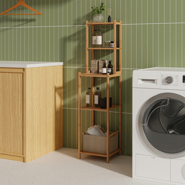 Badregal Anun 128x30x30 cm Bambus Natur [en.casa]