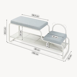 Schuhbank mit Kinderhocker Jässaatka Stahl 100x32x46 cm Grau [en.casa]