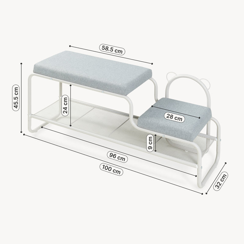 Maßskizze Schuhbank mit Kinderhocker Jässaatka Stahl 100x32x46 cm Grau [en.casa]