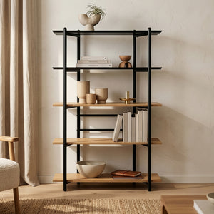 Bücherregal Kappespoo 124x80x35 cm Schwarz/Eicheoptik [en.casa]