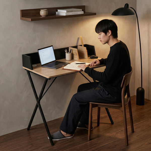 Schreibtisch Kappespoo 84x80x50 cm Schwarz/Eicheoptik [en.casa]