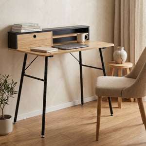 Schreibtisch Var 93x90x50 cm Schwarz/Eicheoptik [en.casa]
