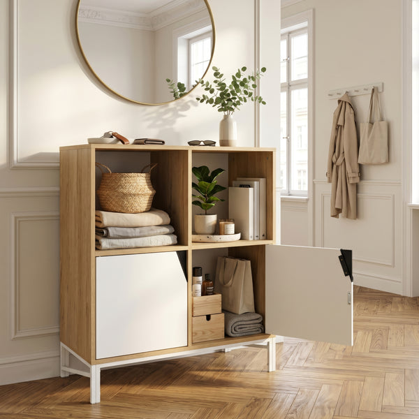 Kommode Kerrköndam 94x76x40 cm Eicheoptik/Weiß [en.casa]