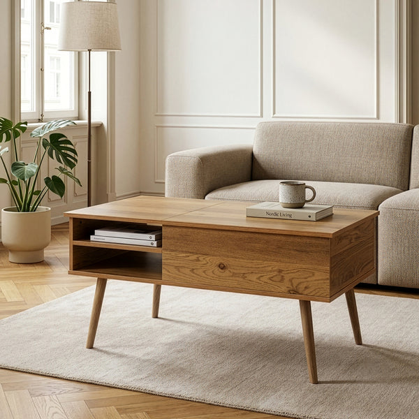 Couchtisch Vasdabod mit Liftplatte 96x59x50 cm Eicheoptik [en.casa]