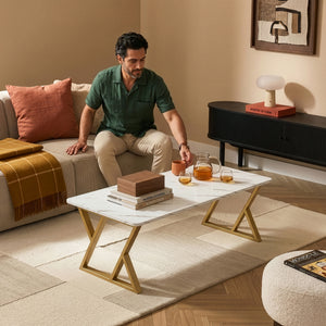 Couchtisch Nolu 120x60x46 cm Goldfarben/Marmoroptik, weiß [en.casa]