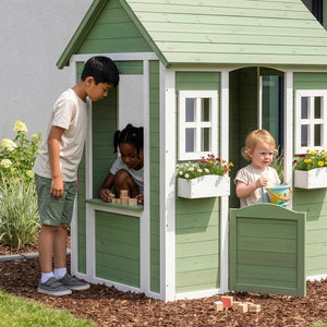 Kinderspielhaus Kuoldsvin Tannenholz 144x102x90 cm Grün/Weiß [en.casa]