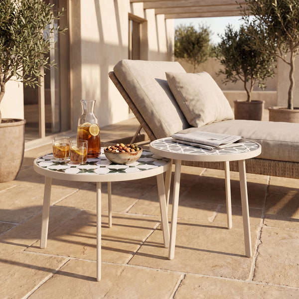 Outdoor Satztisch Faeto 2-tlg. Glasplatte Champagne [casa.pro]