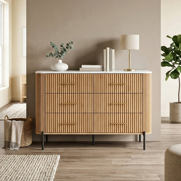 Kommode Kokunse mit 6 Schubladen 120x42x78 cm Eicheoptik [en.casa]