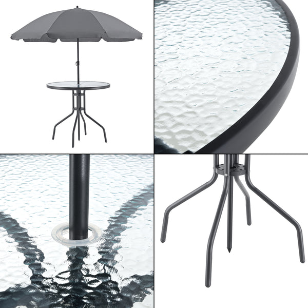 Gartenmöbel-Set Milagro Stühle mit Tisch 4 Stühlen und Sonnenschirm Schwarz Dunkelgrau en.casa