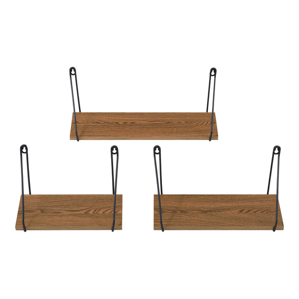 Wandregal Randers 3tlg. verschiedene Größen Dunkler Holzton en.casa