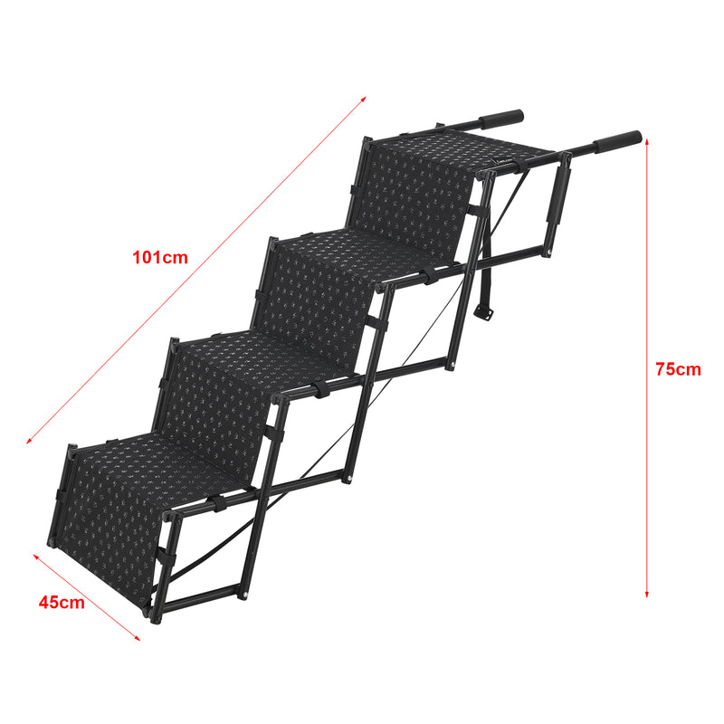 Maßskizze Hundetreppe Colchester 4-stufig bis 55 kg Metall/Polyester [en.casa]