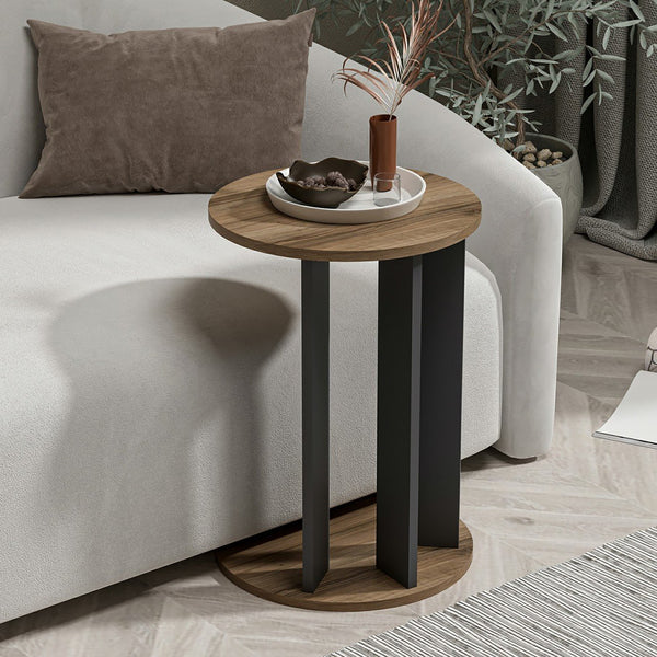 Beistelltisch Frederiksberg 64x34 cm Walnussoptik / Anthrazit [en.casa]