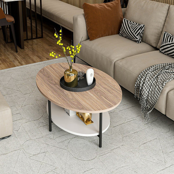 Couchtisch Fredericia mit unterer Ablage Eicheoptik / Weiß [en.casa]