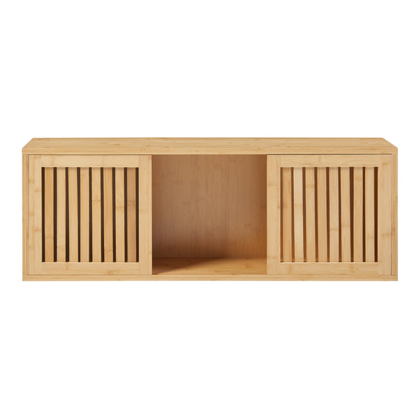 Wandregal Grums mit zwei Schiebetüren 92,5x20x33cm Bambus [en.casa]