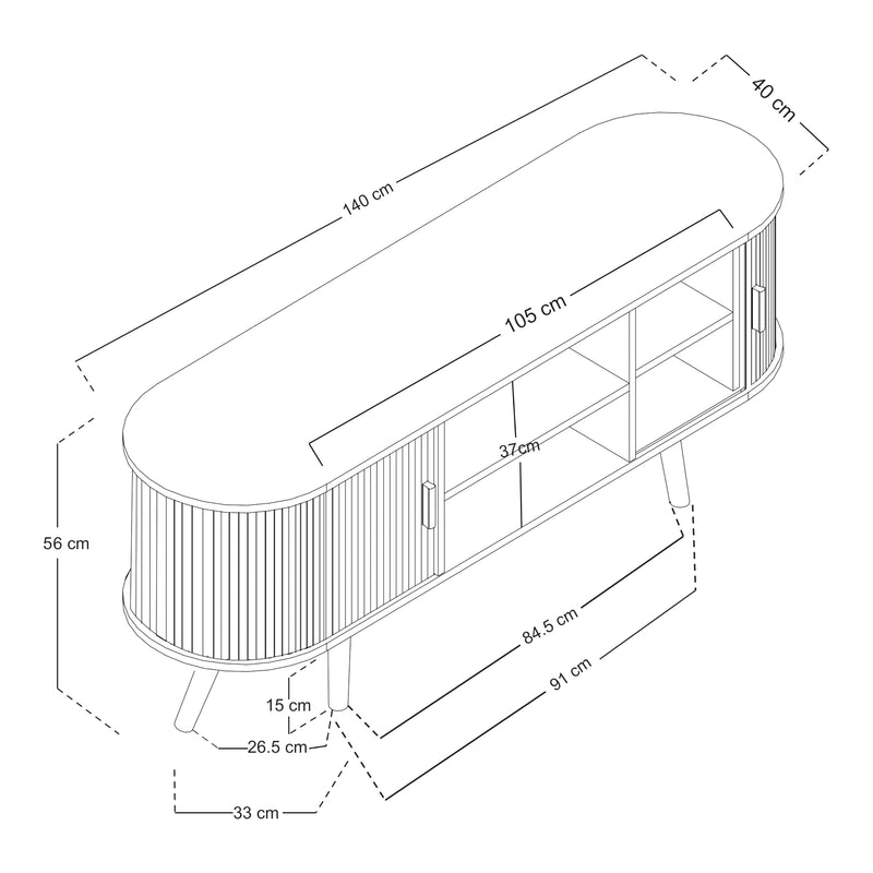 Maßskizze Sideboard Nordkapp mit 2 Türen [en.casa]