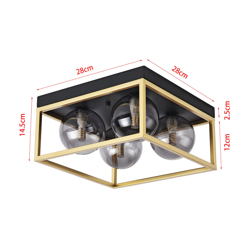 Maßskizze Deckenleuchte Widnes Schwarz / Goldfarben [lux.pro]