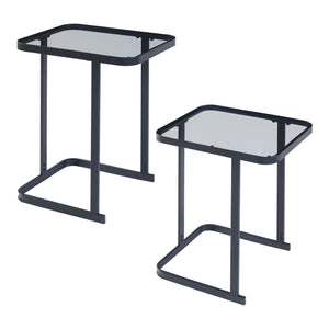 Satztisch Laxå 2er Set Glas und Metall Schwarz [en.casa]