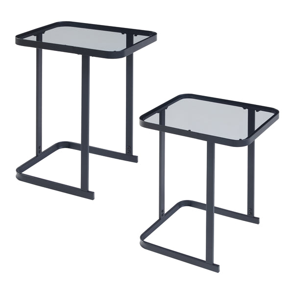 Satztisch Laxå 2er Set Glas und Metall Schwarz [en.casa]