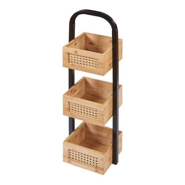 Badezimmerregal Tervola 73x23x19 cm Schwarz/Bambus [en.casa]