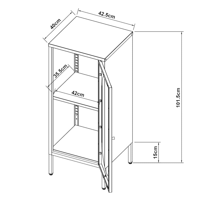 Maßskizze Beistellschrank Karlskrona 102x43x40 cm Schwarz, matt [en.casa]