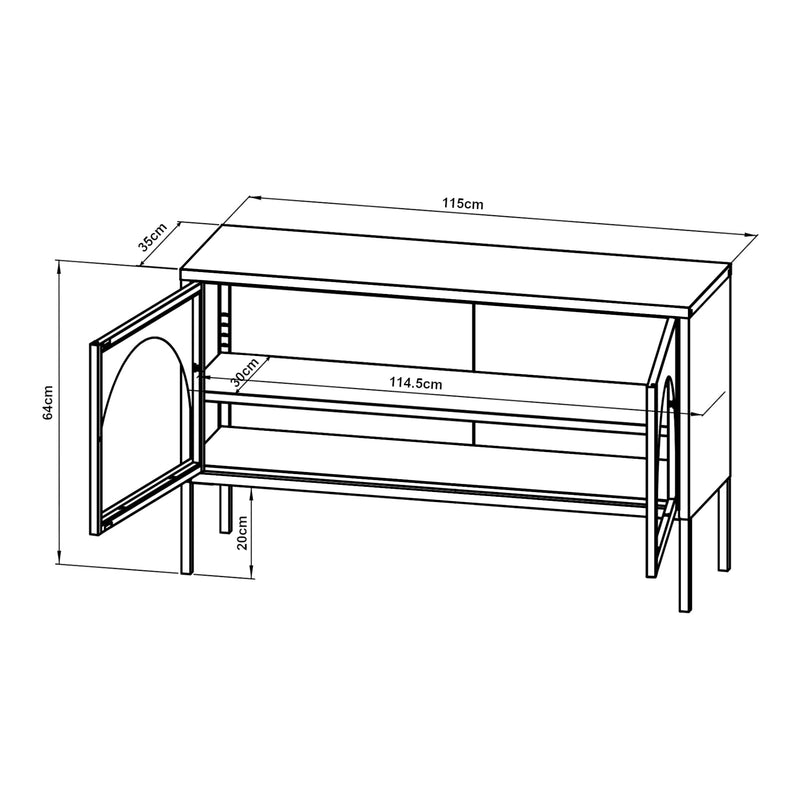 Maßskizze Fernsehschrank Karlskrona 115x35x64 cm Schwarz, matt [en.casa]