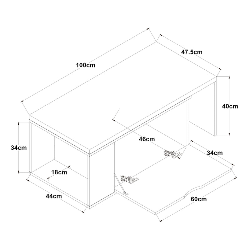 Maßskizze Beistelltisch Österåker 100x47,5x40 cm Holzoptik/Weiß [en.casa]