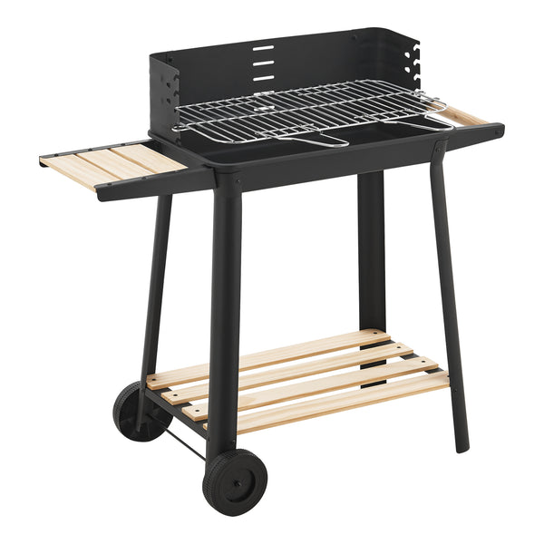 Grillwagen Ari 78x86x30cm Schwarz/Bambus [casa.pro]
