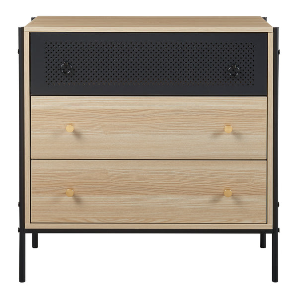 Kommode Tysnes mit 3 Schubladen 80x80x40 cm Eiche/Schwarz [en.casa]