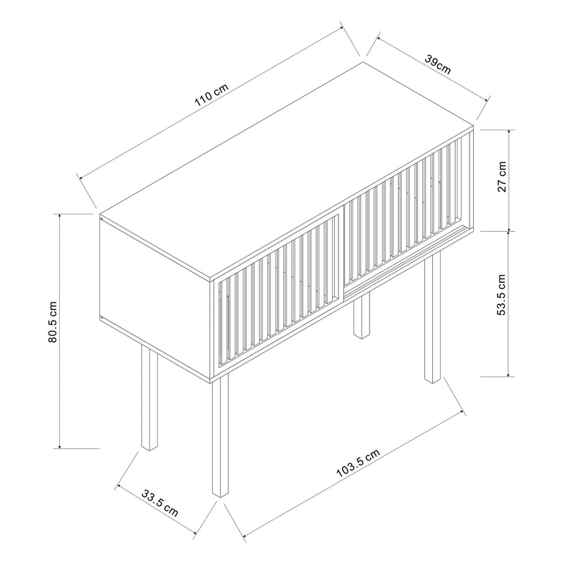 Maßskizze Konsolentisch Ypäjä 110x39x81 cm Bambus [en.casa]
