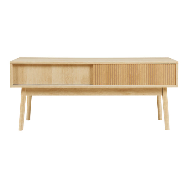 Fernsehtisch Landskrona 115x40x48 cm mit zwei Schiebetüren Eicheoptik [en.casa]