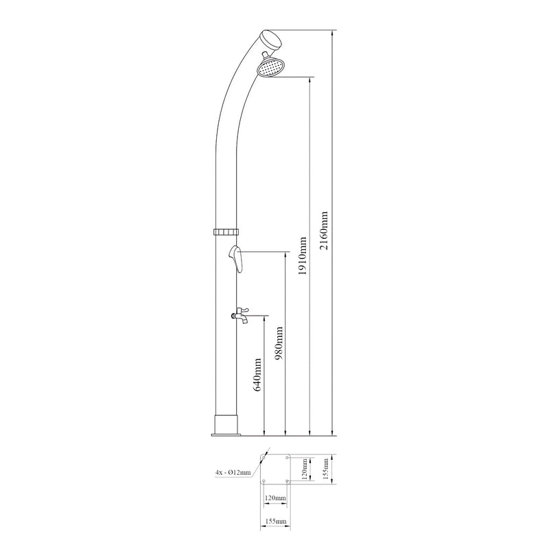 Maßskizze Solardusche Kebomi 216 cm 18 L [casa.pro]