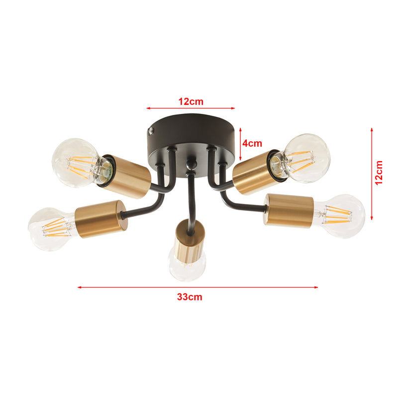 Maßskizze Deckenleuchte Barrow Schwarz/Gold [lux.pro]