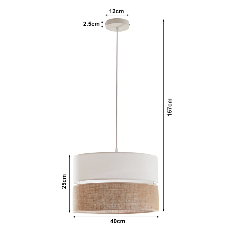 Maßskizze Hängeleuchte Barton Weiß/Leinenoptik [lux.pro]