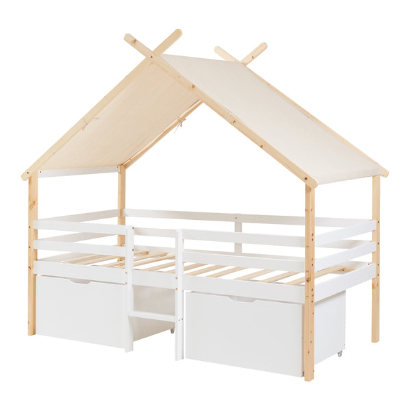 Hausbett Surnadal 90x200 cm Kiefernholz Weiß/Natur [en.casa]