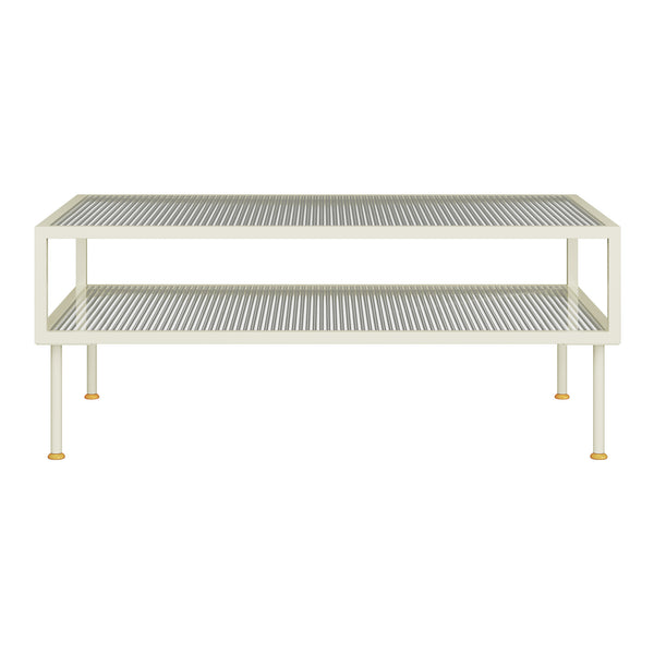 Couchtisch Lindau Stahl mit Glasplatte 100x50x46 cm Cremeweiß [en.casa]