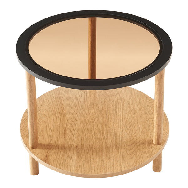 Beistelltisch Latama mit Glasplatte Ø51x45 cm Natur/Schwarz/Bronzeglas [en.casa]
