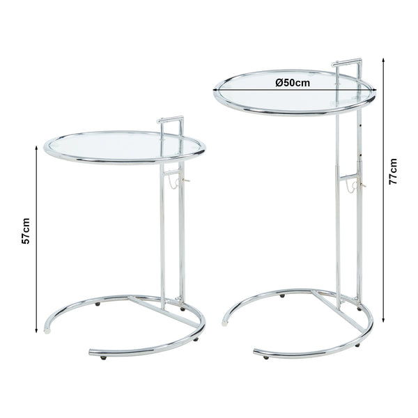 Höhenverstellbarer Beistelltisch Stare 50x57-77 cm Glas Transparent/Chromfarben [en.casa]