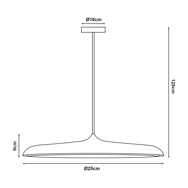 Maßskizze Hängeleuchte Oupilu mit integrierten LEDs Metall 120x25x25 cm Schwarz/Weiß [lux.pro]