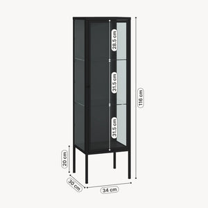 Vitrinenschrank Borshavisa 116x34x30 cm Stahl Schwarz [en.casa]
