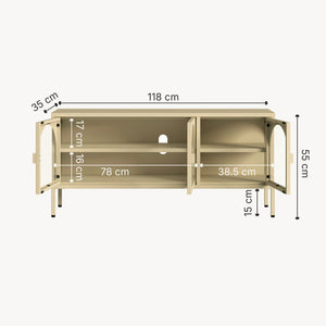 Vitrinen-Sideboard Klippestad Stahl 118x35x55 cm Kamelfarben [en.casa]