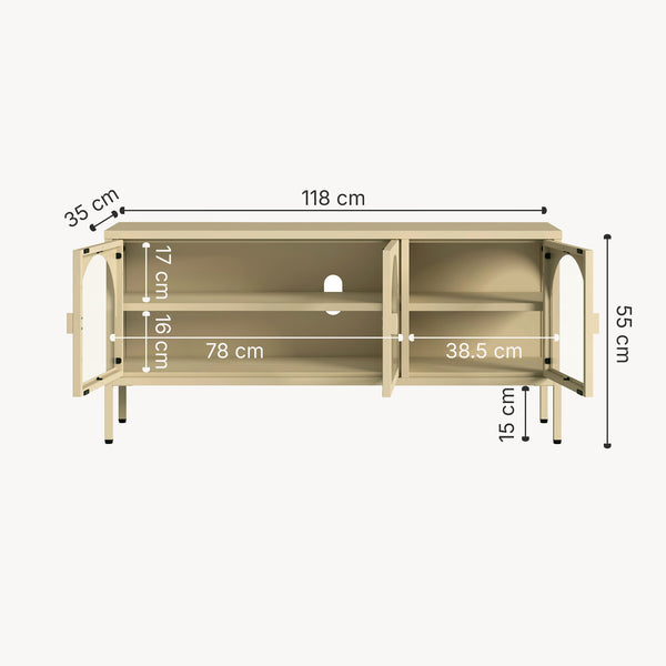 Vitrinen-Sideboard Klippestad Stahl 118x35x55 cm Kamelfarben [en.casa]