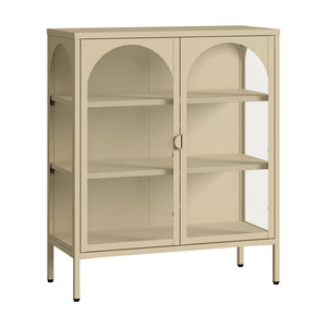 Vitrinen-Sideboard Klippestad Stahl 95x80x35 cm Kamelfarben [en.casa]