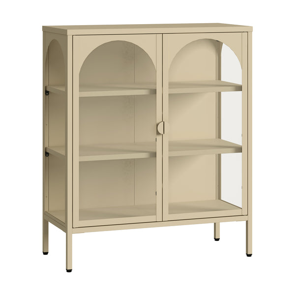 Vitrinen-Sideboard Klippestad Stahl 95x80x35 cm Kamelfarben [en.casa]