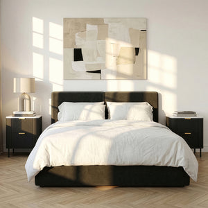 Nachttisch Olvehok 2er Set 55x52x38 cm Schwarz/Marmoroptik, weiß [en.casa]