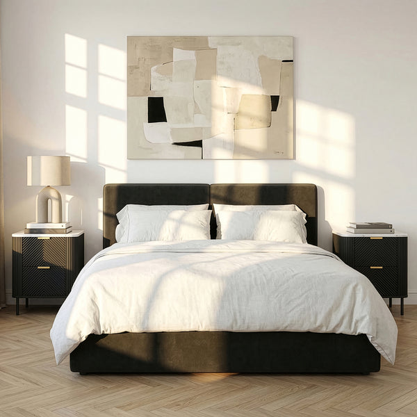 Nachttisch Olvehok 2er Set 55x52x38 cm Schwarz/Marmoroptik, weiß [en.casa]