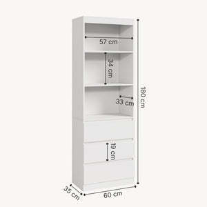 Bücherregal Les mit 3 Schubladen 180x60x35 cm Weiß [en.casa]