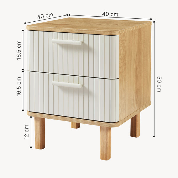 Nachttisch Ferrersp mit 2 Schubladen 50x40x40 cm Eicheoptik/Sandfarben [en.casa]