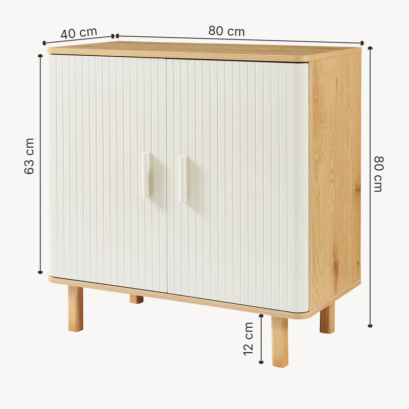Maßskizze Sideboard Ferrersp mit 2 Türen 80x80x40 cm Eicheoptik/Sandfarben [en.casa]
