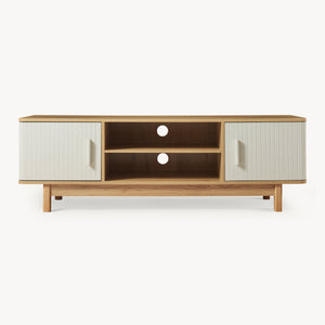 Fernsehschrank Ferrersp mit 2 Türen 140x40x45 cm Eicheoptik/Sandfarben [en.casa]