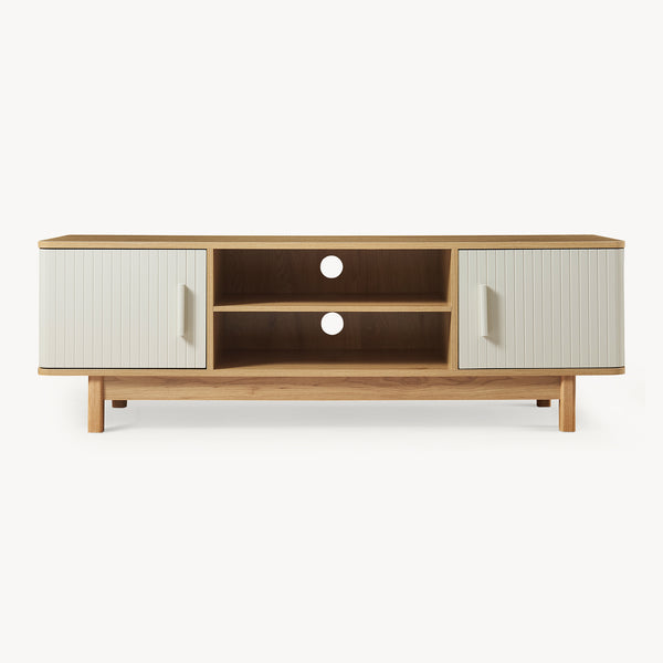 Fernsehschrank Ferrersp mit 2 Türen 140x40x45 cm Eicheoptik/Sandfarben [en.casa]